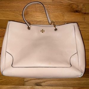 Tory Burch Chain Handled Shoulder Tote Three Compartment Light Pink